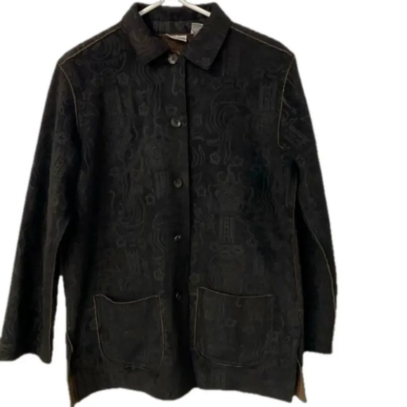 Chico's Women's Jacket Velvet Soft Black with Brown Lining Size 1 Us size 8/M - Picture 1 of 10